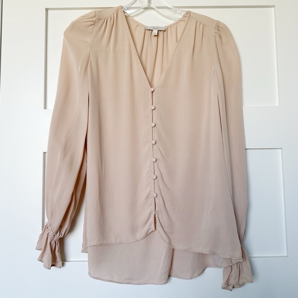 Joie Pink Silk Bolona V Neck Ruffle Sleeve Top - Picture 4 of 12